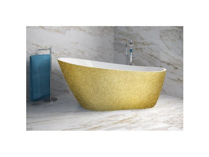 Besco Melody vana volně stojící 150 x 80 cm  sifon černá barva zlatá VANMELODY150BG1