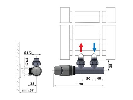 Bruckner Wicher připojovací sada ventilů termostatická pro středové připojení 50 mm bílá 600.311.4
