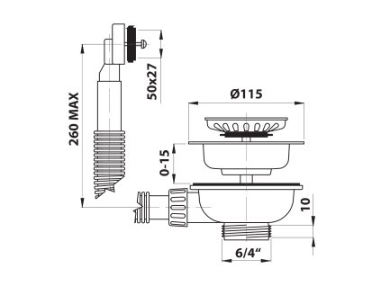 Bruckner dřezová výpust 6/4 s přepadem nerez 155.123.0