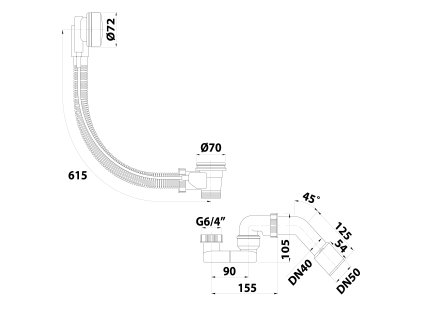 Bruckner vanová souprava bovden 610 mm DN40/50 164.150.0