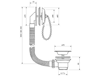 Bruckner vanová souprava se zátkou na řetízku 700 mm nerez 164.140.2