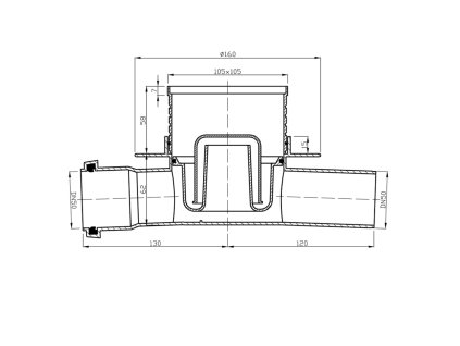 Bruckner podlahová vpust 105 x 105 mm průběžná mřížka nerez 183.026.0