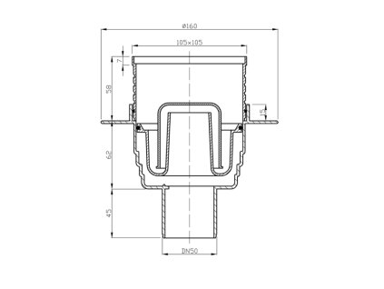 Bruckner podlahová vpust 105 x 105 přímá mřížka nerez 183.020.0