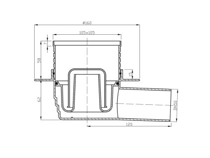 Bruckner podlahová vpust 105 x 105 mm boční mřížka nerez 183.018.0
