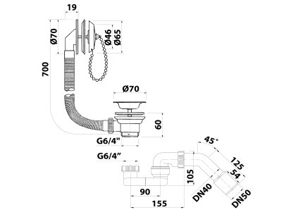 Bruckner vanová souprava se zátkou na řetízku nerez 164.141.2