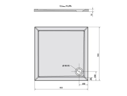 Polysan Aura sprchová vanička 90 x 90 m  litý mramor bílá  litý mramor