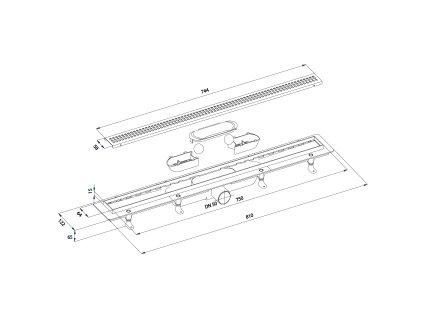 Polysan Indy sprchový kanálek s nerezovým roštem 81 x 12,2 x 6,5 cm nerez 73651