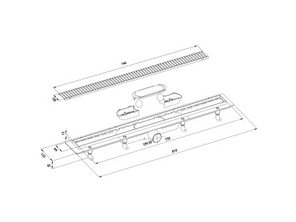 Bruckner sprchový kanálek s nerezovým roštem 81 x 12,2 x 6,5 cm nerez 700.158.2