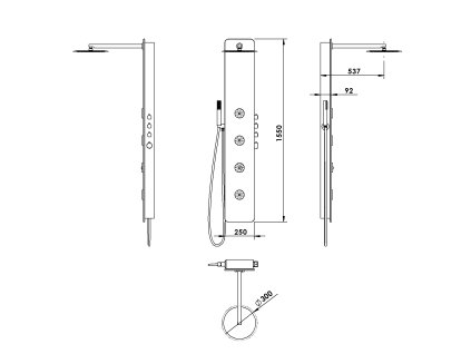Polysan Spirit Round termostatický sprchový panel 250 x 1550 mm nástěnný bílá 71151