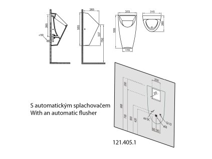 Bruckner Schwarn pisoár s automatickým splachovačem zadní přívod zadní odpad keramika černá 201.722.6