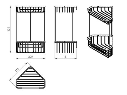 Gedy Smart dvoupatrová rohová police 20 x 32,5 x 15,1 cm černá 2482-14