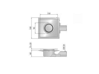 Omp Tea Tirana podlahová vpust boční 150 x 150 mm chrom 2665.695.8