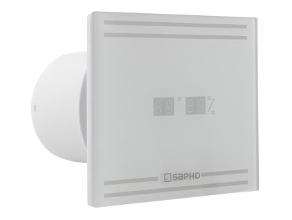 Sapho Glass koupelnový ventilátor axiální s LED displejem 8W,potrubí 100 mm bílá GS103