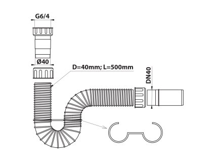 Bruckner dřezový sifon flexibilní 6/4 odpad 40 mm bílá 155.183.0