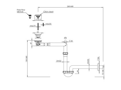 Bruckner Urbino umyvadlový sifon šetřící místo Click Clack 5/4 odpad 32 mm bílá 151.133.0