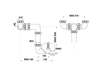 Bruckner umyvadlový sifon pro dvojumyvadlo 5/4 DN40 bílá 151.132.0