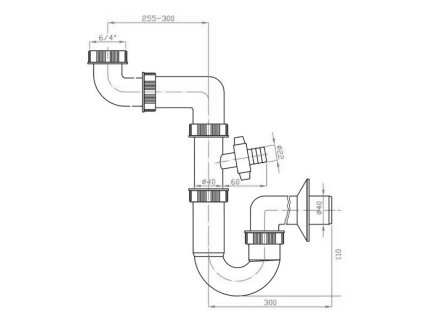 Bruckner dřezový sifon šetřící místo s odbočkou 6/4 DN40 bílá 155.125.0