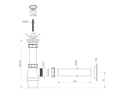 Bruckner umyvadlový sifon nerez výpusť zátka DN40 bílá 151.112.0