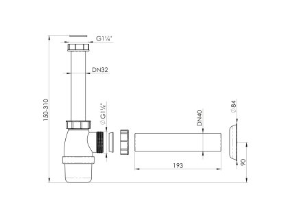 Bruckner umyvadlový sifon 5/4 DN40 bílá 151.109.0