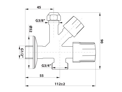 Bruckner kombinovaný ventil 1/2 x 3/4 x 3/8 chrom 181.749.1