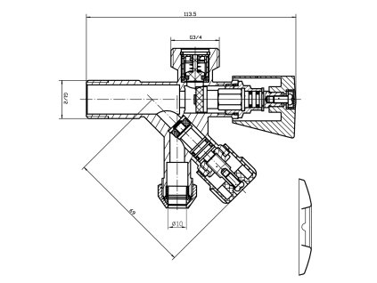 Aqualine kombinovaný rohový ventil 1/2 x 3/4 x 3/8 chrom 5309