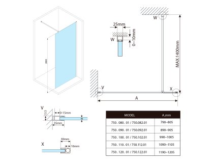 Bruckner Spitza sprchová zastěna WALK-IN 900 mm 750.090.1
