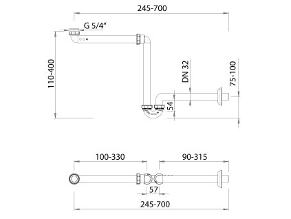 Bruckner Umyvadlový sifon šetřící místo 5/4 DN32 bílá 151.127.0