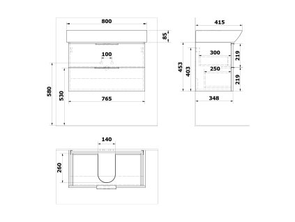 Bruckner NEON skříňka s keramickým umyvadlem 80 x 41,5 cm bílá 501.115.0