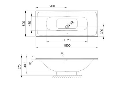 Polysan KALDERA obdélníková vana 180 x 80 x 40 cm bílá 60611