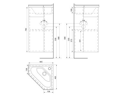 Aqualine ZOJA umyvadlová skříňka rohová 39 x 74 x 39 cm bílá 50345