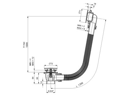 Polysan Vanová souprava bez napouštění click-clack délka 1200 mm zátka 72 mm bílá 71858.10