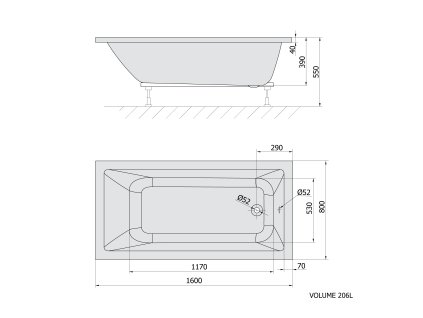 Polysan NOEMI obdélníková vana 160 x 80 x 39 cm ivory 71722.40