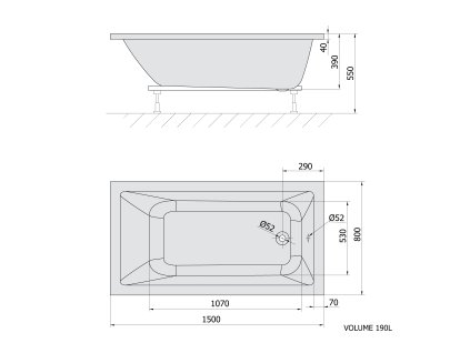 Polysan NOEMI obdélníková vana 150 x 80 x 39 cm bílá mat 71727.11