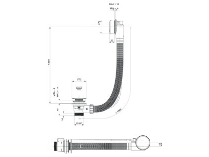 Polysan Vanová souprava bovden délka 1000 mm zátka 72 mm chrom 71854