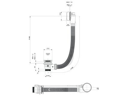Polysan Vanová souprava bovden délka 600 mm zátka 72 mm chrom 71850
