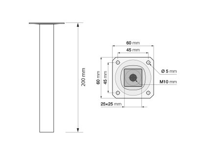 Sapho Nábytková nožička výška 200 mm černá mat 30389