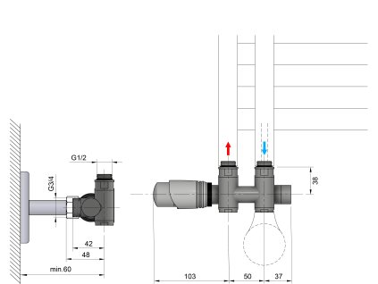 Bruckner Wicher COMBI připojovací sada termostatická pro středové připojení 50 mm černá mat 600.331.6