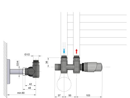Bruckner Wicher COMBI připojovací sada termostatická pro středové připojení 50 mm chrom 600.331.1