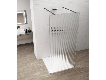 Polysan ESCA BLACK MATT sprchová zástěna 100 x 210 cm jednodílná k instalaci do prostoru černá sklo flute vlnky ES1310-06