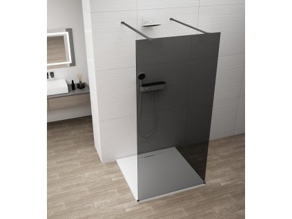 Polysan ESCA BLACK MATT sprchová zástěna 100 x 210 cm jednodílná k instalaci do prostoru černá sklo kouřové ES1210-06