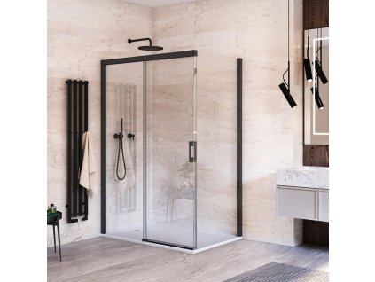 Roth Melina Line obdélníkový sprchový kout 160 x 120 x 05 cm posuvné levá s pevnou stěnou černý elox transparent MI D2L/1600+MI FX2/1200_cer