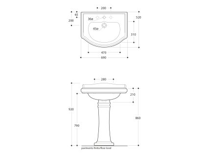 Kerasan Retro asymetrické umyvadlo 69 x 52 cm s otvorem pro btaerii s přepadem keramické černá mat 104631