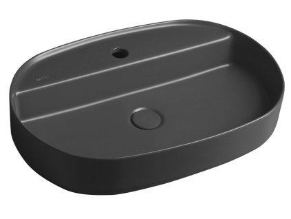 Isvea Infinity Oval umyvadlo na desku 60 x 40 cm s otvorem pro baterii bez přepadu keramické antracit 10NF65060-2C