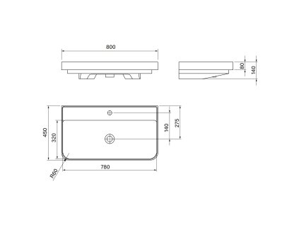 Aqualine Zen umyvadlo nábytkové 80 x 45 cm s otvorem pro baterii s přepadem keramické bílá 3080