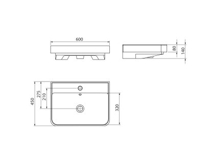 Aqualine Zen umyvadlo nábytkové 60 x 45 cm s otvorem pro baterii s přepadem keramické bílá 3060
