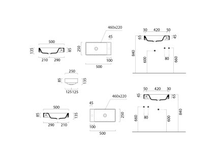 GSI Nubes umyvadlo 50 x 25 cm s otvorem pro baterii bez přepadu keramické bílá Extra Glaze 9637111