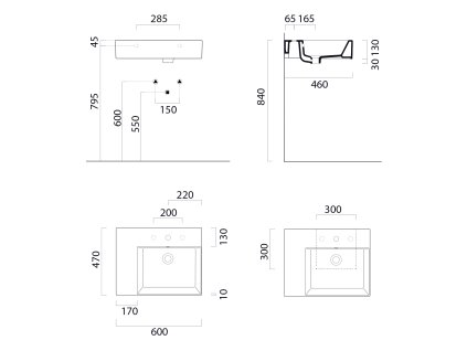 GSI Kube X umyvadlo 60 x 47 cm s otvorem pro baterii s přepadem odkládací plocha vlevo keramické bílá Extra Glaze 9439111