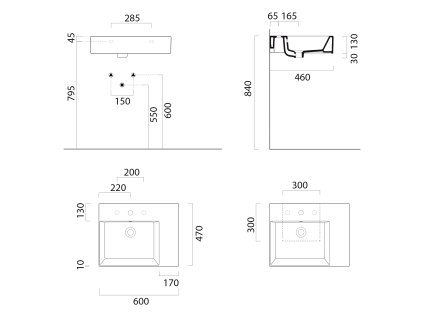 GSI Kube X umyvadlo 60 x 47 cm s otvorem pro baterii s přepadem odkládací plocha vpravo keramické bílá Extra Glaze 9438111