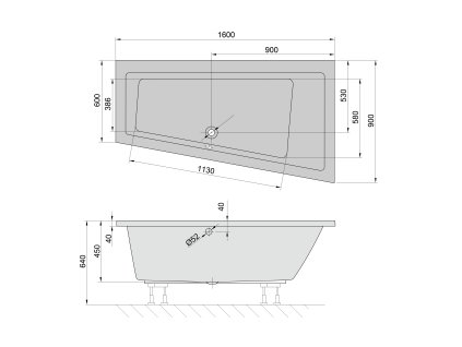 Polysan Andra R asymetrická vana 160 x 90 cm pravá akrylátová bílá 81541