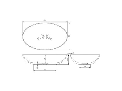 Polysan Banera Oval umyvadlo na desku 60 x 40 cm bez otvoru pro baterii litý mramor bílá 14397
